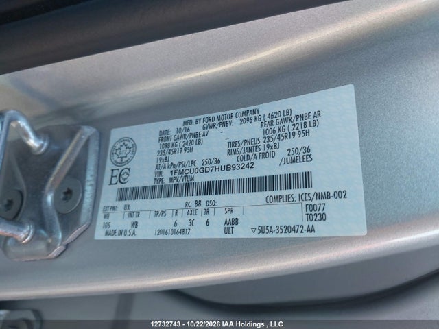 Auction sale of the 2017 Ford Escape Se, vin: 1FMCU0GD7HUB93242, lot number: 12732743