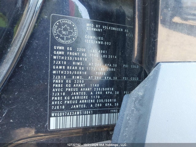 2010 Volkswagen Tiguan Se/sel მანქანა იყიდება აუქციონზე, vin: WVGBV7AX3AW518841, აუქციონის ნომერი: 12732752