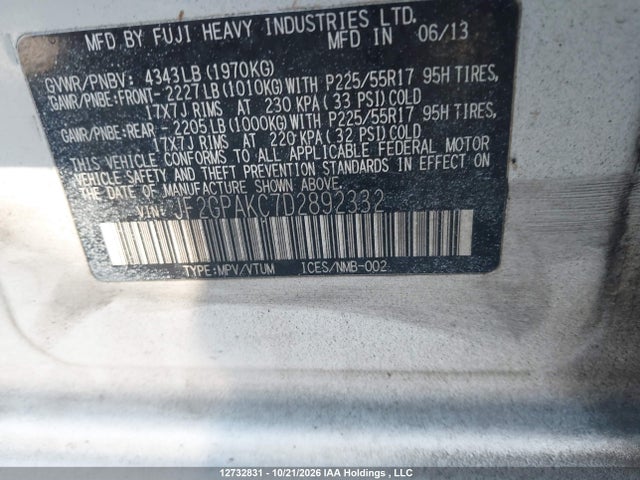 Продажа на аукционе авто 2013 Subaru Xv Crosstrek Limited Package, vin: JF2GPAKC7D2892332, номер лота: 12732831
