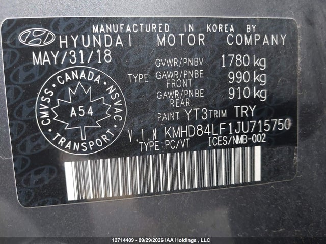 KMHD84LF1JU715750 Hyundai ELANTRA GL
