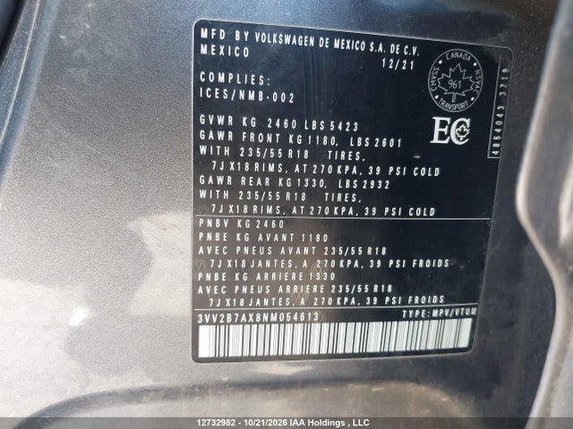 Volkswagen TIGUAN SE 2022 3VV2B7AX8NM054613 Image 9