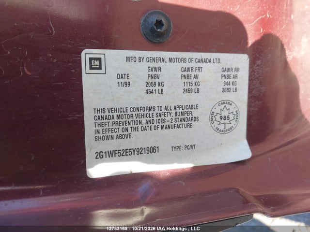 Продаж на аукціоні авто 2000 Chevrolet Impala, vin: 2G1WF52E5Y9219061, номер лоту: 12733165