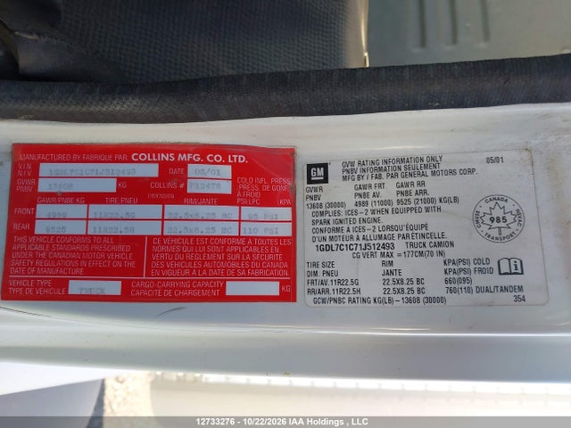 Продаж на аукціоні авто 2001 Gmc T-series F7b042, vin: 1GDL7C1C71J512493, номер лоту: 12733276