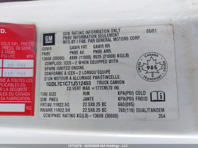 Продаж на аукціоні авто 2001 Gmc T-series F7b042, vin: 1GDL7C1C71J512493, номер лоту: 12733276
