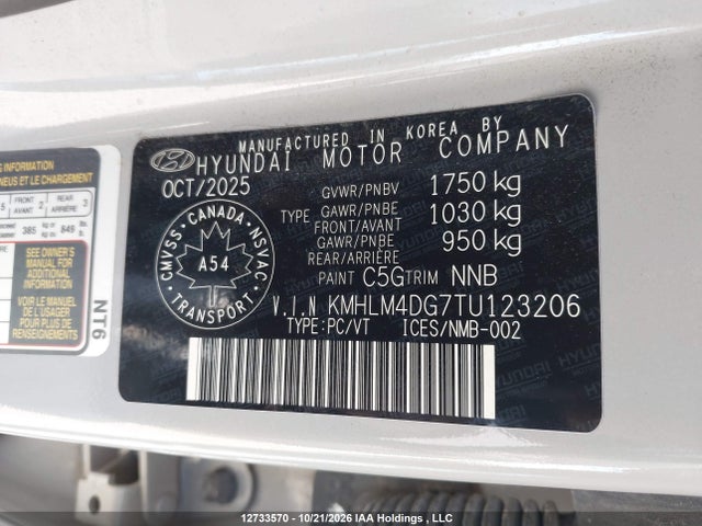 12733570 :رقم المزاد ، KMHLM4DG7TU123206 vin ، 2026 Hyundai Elantra Sel Sport مزاد بيع
