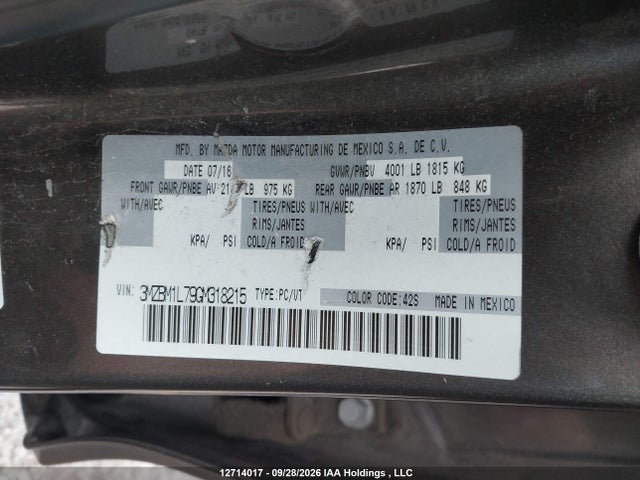 3MZBM1L79GM318215 Mazda Mazda3 Gs