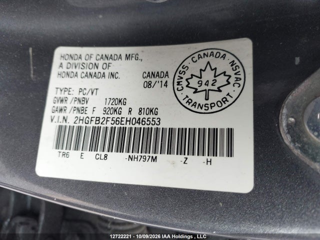 2HGFB2F56EH046553 Honda CIVIC EX