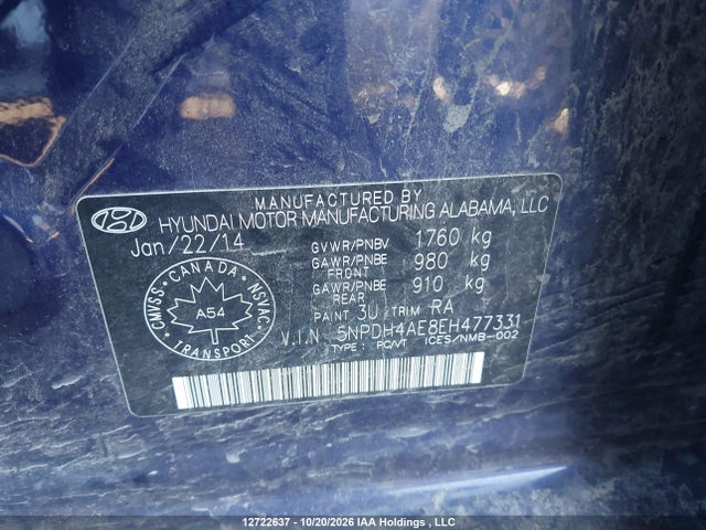 5NPDH4AE8EH477331 Hyundai Elantra Gls