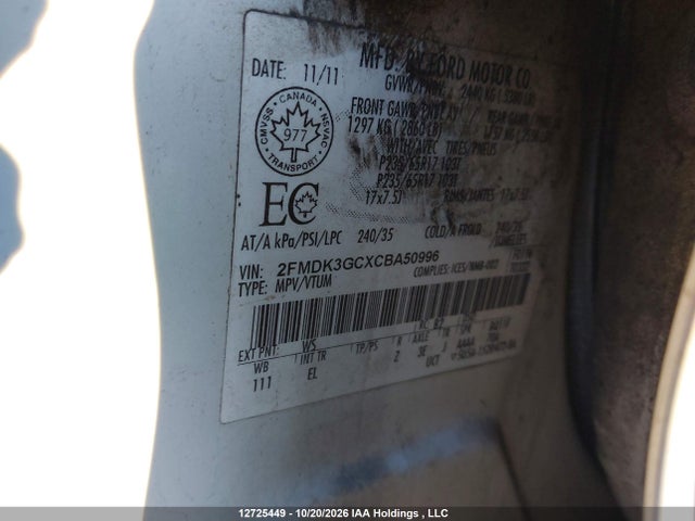 2012 Ford Edge Se მანქანა იყიდება აუქციონზე, vin: 2FMDK3GCXCBA50996, აუქციონის ნომერი: 12725449