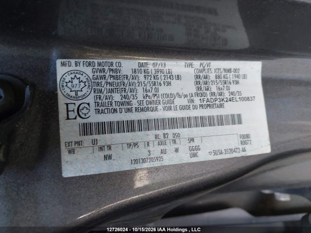 2014 Ford Focus Se მანქანა იყიდება აუქციონზე, vin: 1FADP3K24EL100837, აუქციონის ნომერი: 12726024