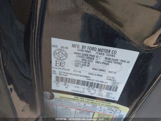 2010 Ford F-150 Fx4/harley-davidson/lariat/xlt მანქანა იყიდება აუქციონზე, vin: 1FTFW1EV2AFA33891, აუქციონის ნომერი: 12723729