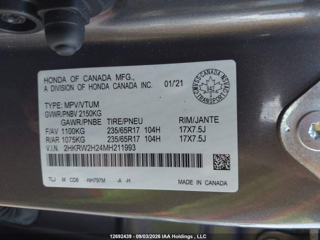 Продаж на аукціоні авто 2021 Honda Cr-v Lx, vin: 2HKRW2H24MH211993, номер лоту: 12692439