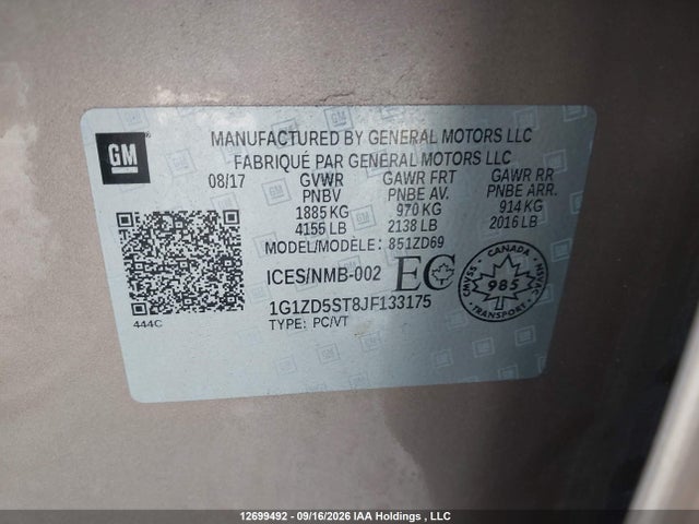 12699492 :رقم المزاد ، 1G1ZD5ST8JF133175 vin ، 2018 Chevrolet Malibu Lt مزاد بيع