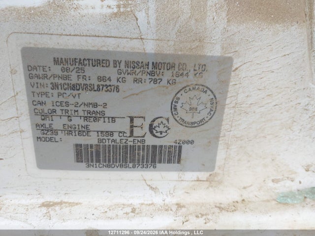 3N1CN8DV8SL873376 Nissan Versa S Fwd Cvt