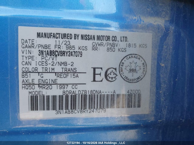 Nissan SENTRA SV 2024 3N1AB8CV8RY247079 Image 9