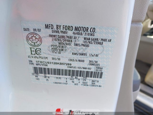 Продаж на аукціоні авто 2008 Ford Escape Xlt, vin: 1FMCU93128KB57289, номер лоту: 12723946