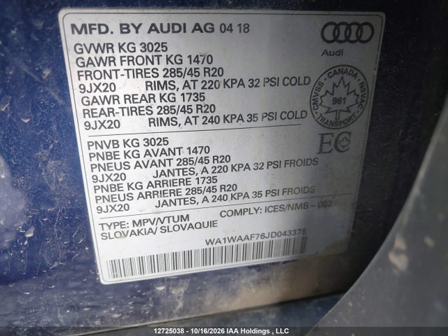 Audi Q7 3.0t Technik 2018 WA1WAAF76JD043375 Image 9