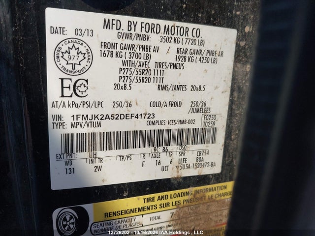 Продаж на аукціоні авто 2013 Ford Expedition Max Limited, vin: 1FMJK2A52DEF41723, номер лоту: 12726202