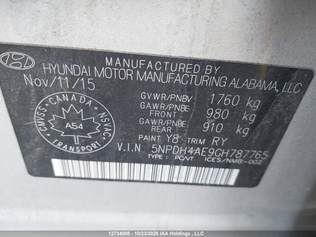 5NPDH4AE9GH787765 Hyundai Elantra Se/sport/limited