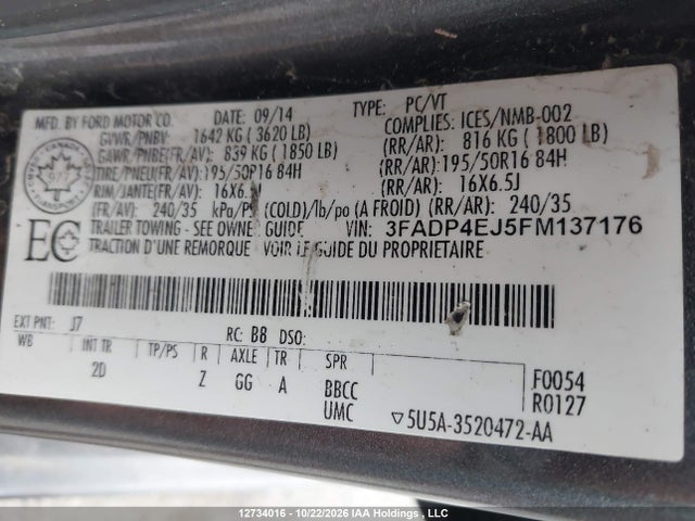 Aukcja sprzedaży 2015 Ford Fiesta Se, vin: 3FADP4EJ5FM137176, numer aukcji: 12734016
