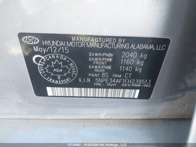 Hyundai Sonata Limited 2015 5NPE34AF1FH239513 Image 9