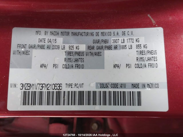 Mazda Mazda3 Gs 2015 3MZBM1V73FM210636 Image 9