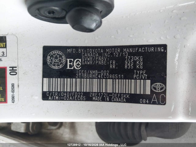 2T1BURHE4EC086511 Toyota Corolla S