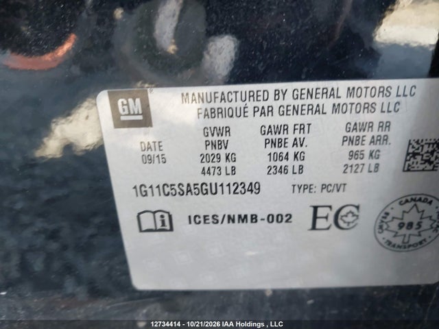 Продаж на аукціоні авто 2016 Chevrolet Malibu Limited Lt, vin: 1G11C5SA5GU112349, номер лоту: 12734414