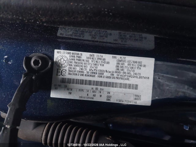 Auction sale of the 2017 Ford Focus Sel, vin: 1FADP3M22HL207418, lot number: 12734514