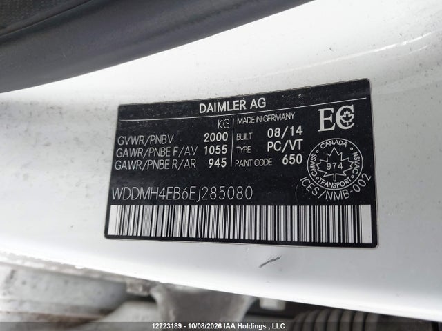 Auction sale of the 2014 Mercedes-benz B 250 Sports Tourer, vin: WDDMH4EB6EJ285080, lot number: 12723189