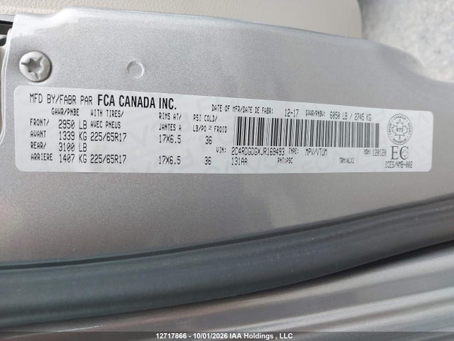 12717866 :رقم المزاد ، 2C4RDGDGXJR169493 vin ، 2018 Dodge Grand Caravan Crew مزاد بيع