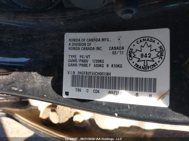 Aukcja sprzedaży 2012 Honda Civic Ex, vin: 2HGFB2F55CH001584, numer aukcji: 12709067