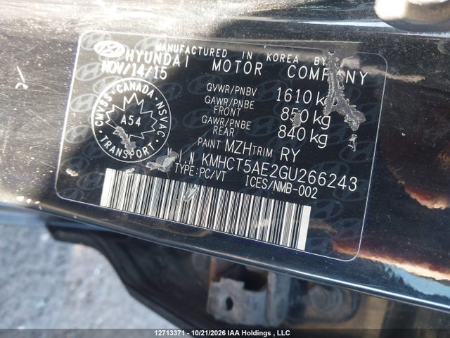 Aukcja sprzedaży 2016 Hyundai Accent L, vin: KMHCT5AE2GU266243, numer aukcji: 12713371