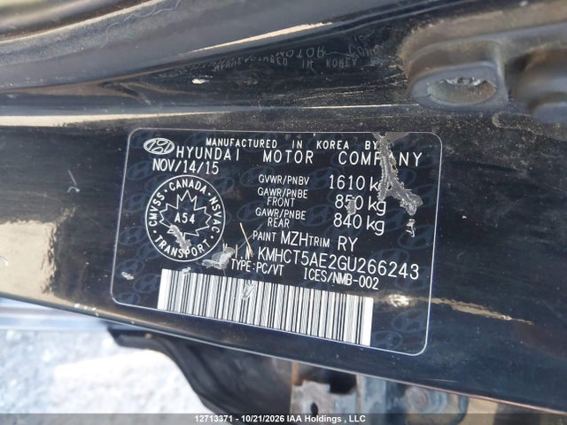 Aukcja sprzedaży 2016 Hyundai Accent L, vin: KMHCT5AE2GU266243, numer aukcji: 12713371
