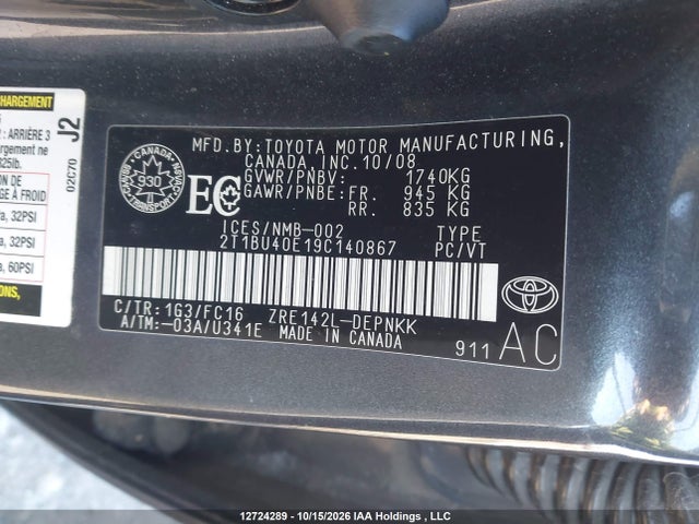 Aukcja sprzedaży 2009 Toyota Corolla Le, vin: 2T1BU40E19C140867, numer aukcji: 12724289