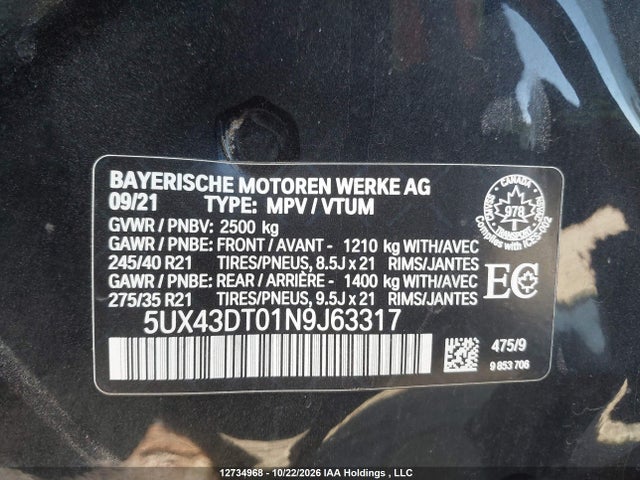 Продажа на аукционе авто 2022 Bmw X4 M40i, vin: 5UX43DT01N9J63317, номер лота: 12734968