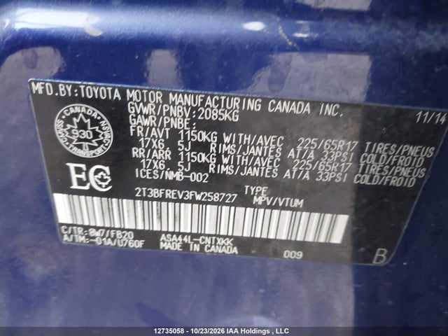 Toyota RAV4 LE 2015 2T3BFREV3FW258727 Image 18