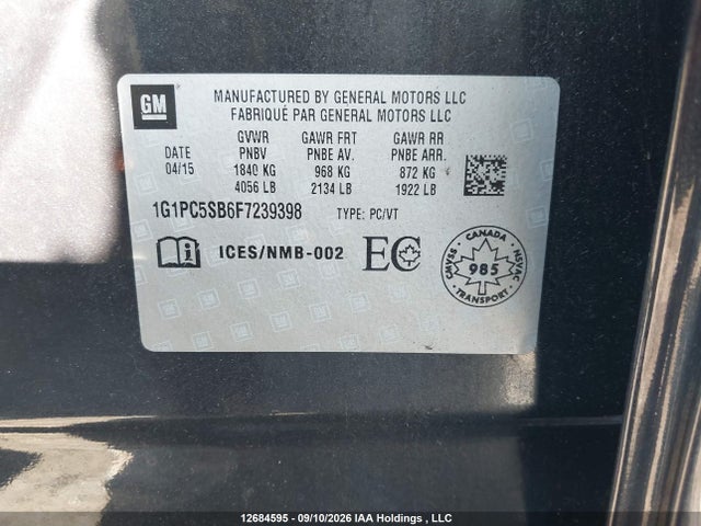 Chevrolet Cruze 1lt 2015 1G1PC5SB6F7239398 Image 9