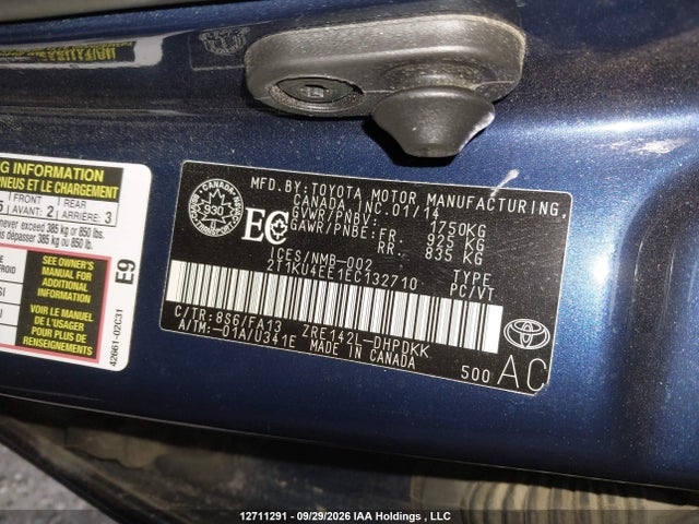 12711291 :رقم المزاد ، 2T1KU4EE1EC132710 vin ، 2014 Toyota Matrix Wagon مزاد بيع
