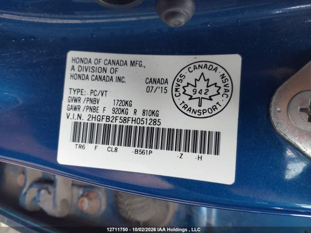 Aukcja sprzedaży 2015 Honda Civic Ex 4dr, vin: 2HGFB2F58FH051285, numer aukcji: 12711750