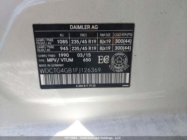 WDCTG4GB1FJ126369 Mercedes-Benz Gla 250 4matic