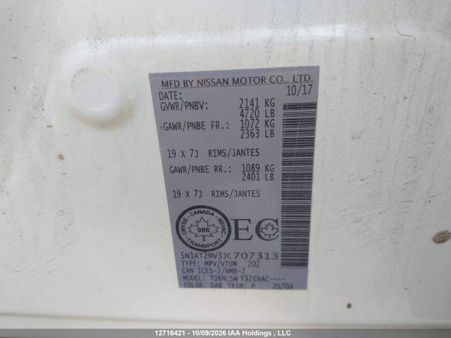 Продаж на аукціоні авто 2018 Nissan Rogue, vin: 5N1AT2MV3JC707313, номер лоту: 12716421