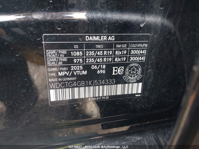 WDCTG4GB1KJ534333 Mercedes-Benz Gla 250 4matic