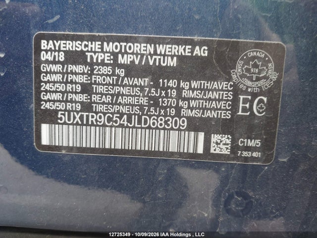 Продажа на аукционе авто 2018 Bmw X3 Xdrive30i, vin: 5UXTR9C54JLD68309, номер лота: 12725349
