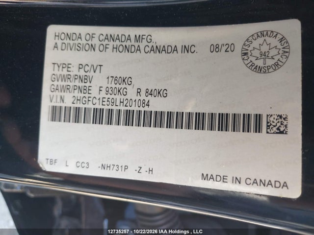 Honda Civic Si Si 2020 2HGFC1E59LH201084 Image 9
