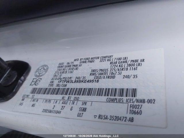 Ford F150 Xlt 2025 1FTFW3L89SKE49518 Image 9