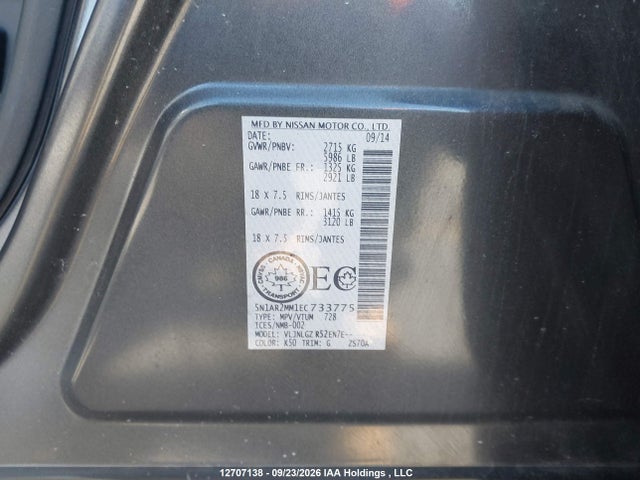 Продаж на аукціоні авто 2014 Nissan Pathfinder Platinum/s/sl/sv, vin: 5N1AR2MM1EC733775, номер лоту: 12707138