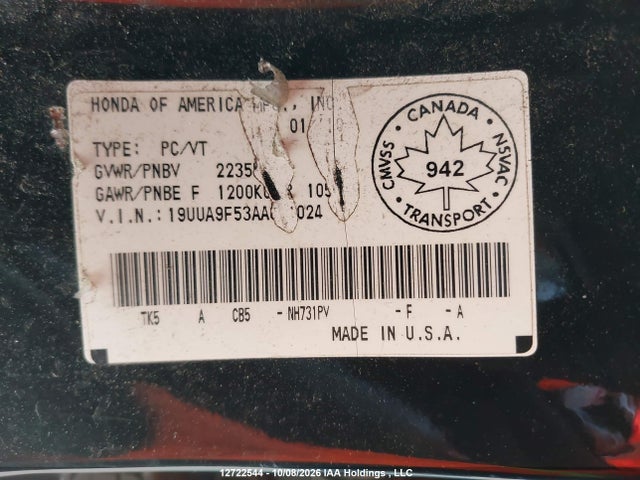 12722544 :رقم المزاد ، 19UUA9F53AA801024 vin ، 2010 Acura Tl مزاد بيع