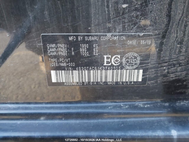 12725552 :رقم المزاد ، 4S3GTAC61K3740105 vin ، 2019 Subaru Impreza Sport/touring مزاد بيع