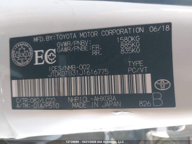 JTDKDTB31J1616775 Toyota Prius C Technology